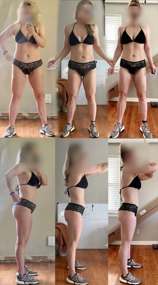 Client progress photos, face blurred